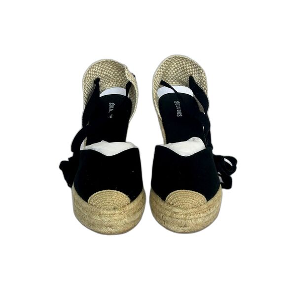 Soludos Wedge Shoes Women’s Size 8 Color Black Tan Tie Up Ankles Sandals - Picture 3 of 12